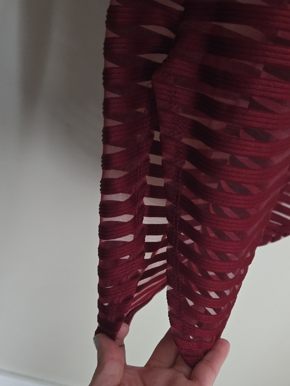Burgundy Sheer Striped Short Sleeve Dress - Picture 6 of 6
